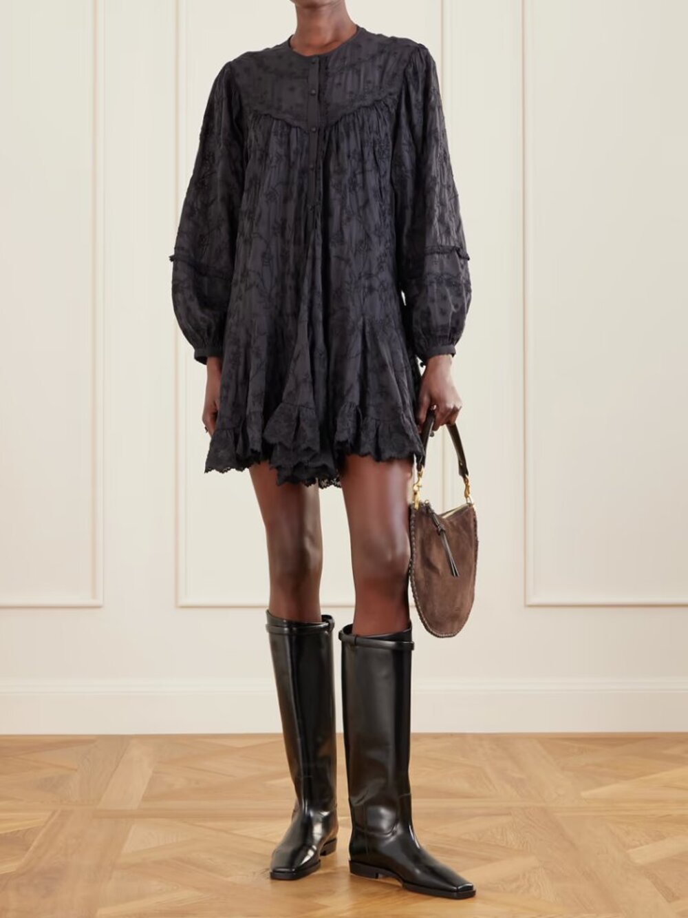 Isabel Marant | Zame ruffled embroidered cotton & silk-blend mini dress (FR 36)